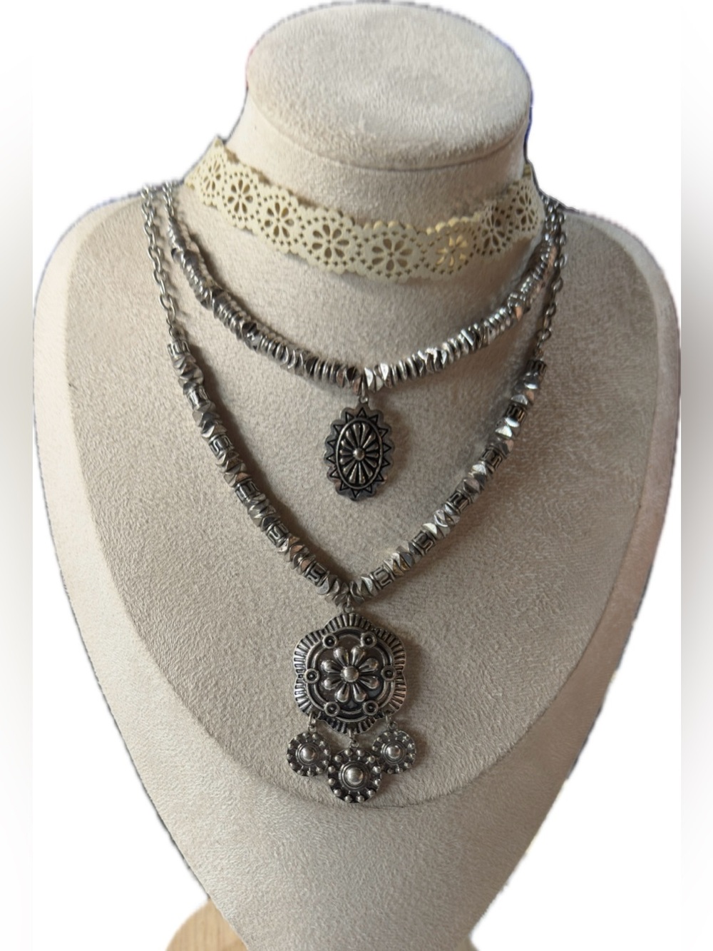 Shyanne Silver-Tone Layered Floral Pendant Necklace Set
